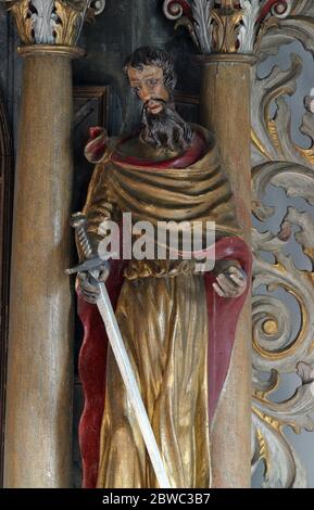 Saint-Paul, statue sur un autel haut dans la chapelle des Saints Fabian et Sebastian à Gracienica, Croatie Banque D'Images