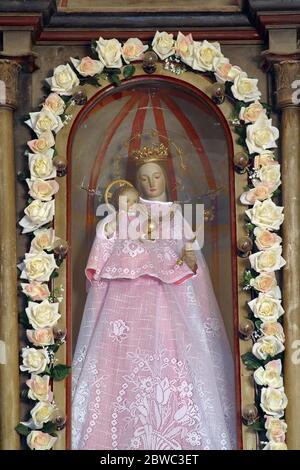 La Vierge Marie avec la statue de Jésus sur notre autel de la Dame à l'église des trois Rois à Velika Erpenja, Croatie Banque D'Images