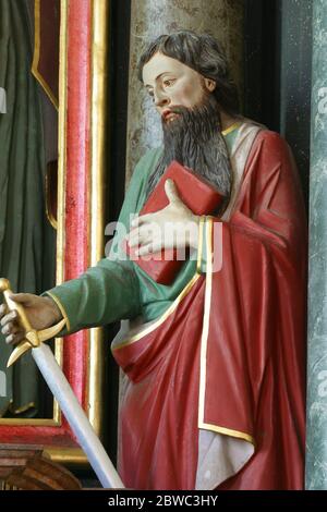 Statue de Saint Paul sur le haut autel de l'église paroissiale de Sainte Anne à Lobor, Croatie Banque D'Images