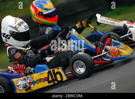 Un jeune Alexander Albon qui fait ses courses de Cadet Kart à PF International en 2006. Banque D'Images