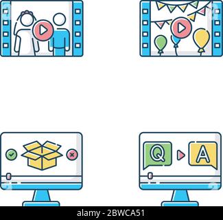 Jeu d'icônes de couleurs RVB du contenu vidéo Illustration de Vecteur