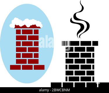 Icône de cheminée en briques avec illustration du vecteur neige et fumée Illustration de Vecteur