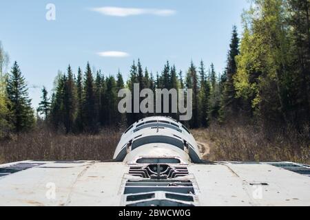 Lorsque vous quittez un avion de chasse, un accident a atterri dans une forêt. Banque D'Images