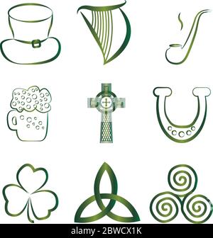 Ensemble d'autocollants irlandais Illustration de Vecteur