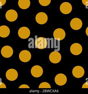 Motif vectoriel confetti doré motif sans couture avec cercles dorés sur fond noir Banque D'Images