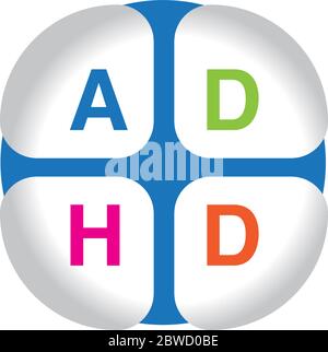 Trouble d'hyperactivité avec déficit de l'attention du TDAH. Modèle d'étiquette et de logo pour l'icône médicale. Illustration de Vecteur