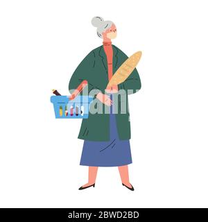 Une vieille femme magasinent dans un masque pendant la quarantaine Illustration de Vecteur