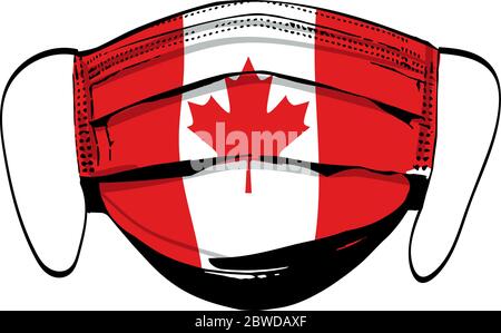 Drapeau du Canada sur les masques médicaux isolés sur l'illustration vectorielle blanche Illustration de Vecteur