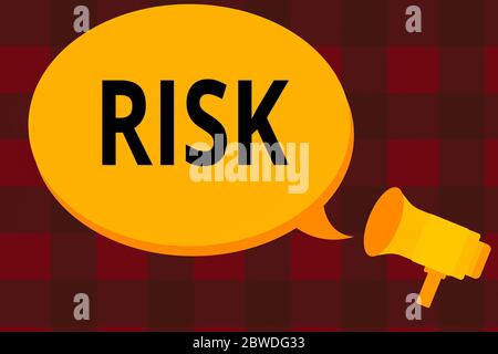 Affiche textuelle indiquant le risque. Le texte de photo d'entreprise implique une incertitude future quant à l'écart par rapport aux bénéfices attendus Megaphone faire un Relais d'annonce mes Banque D'Images