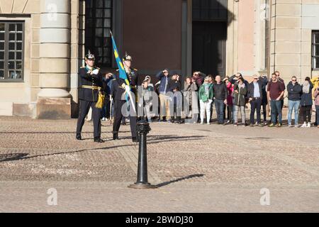 Stockholm, Suède - octobre 19 2018 : changement de garde au Palais royal de Stockholm le 19 2018 octobre à Stockholm, Suède. Banque D'Images