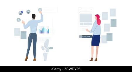 Processus de recrutement et de recrutement des RH, ensemble d'icônes de service d'emploi. Recrutement de collaborateurs sélection candidats, emplois de carrière appliquer des métaphores. Vecteur Illustration de Vecteur