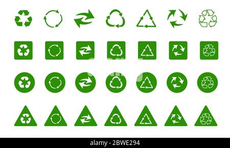 Symbole de recyclage de fonds écologiquement purs. Ensemble de flèches. Collection de vecteurs verts. Illustration de Vecteur