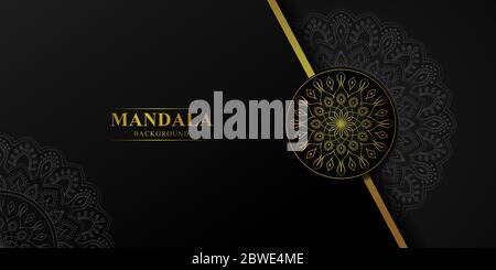 Luxe Mandala Paysage fond avec motif arabesque doré arabe style islamique Vector Illustration de Vecteur