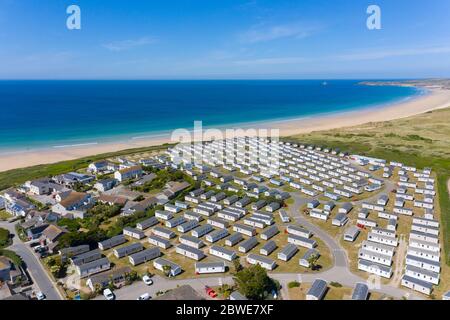 Photographie aérienne de Hayle Beach, Cornwall, Angleterre Banque D'Images