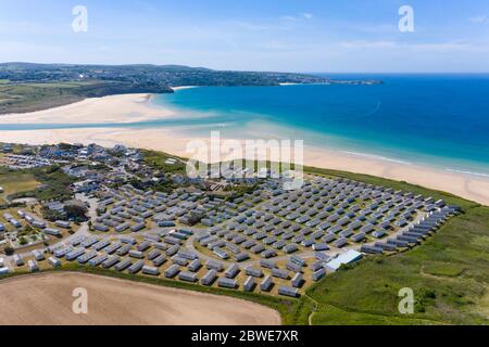 Photographie aérienne de Hayle Beach, Cornwall, Angleterre Banque D'Images