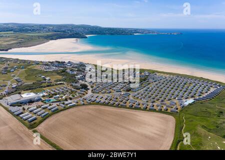 Photographie aérienne de Hayle Beach, Cornwall, Angleterre Banque D'Images