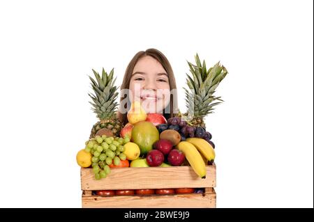 bonne adolescente avec des fruits Banque D'Images