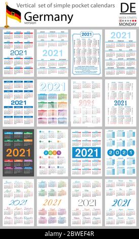 Ensemble vertical allemand de calendriers de poche pour 2021 (deux mille vingt et un). La semaine commence le lundi. Nouvelle année. Couleur conception simple. Vecteur Illustration de Vecteur