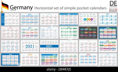 Ensemble horizontal allemand de calendriers de poche pour 2021 (deux mille vingt et un). La semaine commence le lundi. Nouvelle année. Couleur conception simple. Vecteur Illustration de Vecteur