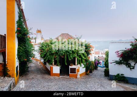 Obidos, Portugal, Europe. Vue sur le centre-ville historique au coucher du soleil Banque D'Images