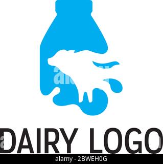 Modèle de logo de la ferme de lait frais de vache laitière Illustration de Vecteur