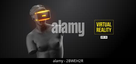 Technologie de casque VR. Rendu 3d de la statue de Vénus, femme portant des lunettes de réalité virtuelle sur fond noir Illustration de Vecteur