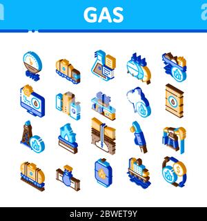 Vecteur défini par les icônes isométriques de l'industrie du carburant gazeux Illustration de Vecteur