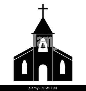 Icône Eglise. Pictogramme noir et blanc représentant l'église chrétienne avec croix et cloche. Lieu de culte. Fichier Vecor Illustration de Vecteur