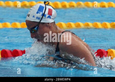 Sophie de Ronchi des séries françaises 4X100 M Medley femmes pendant le Championnat d'Europe de natation 2010, le 11 août 2010 à Budapest, Honneur - photo Laurent Lairys / DPPI Banque D'Images