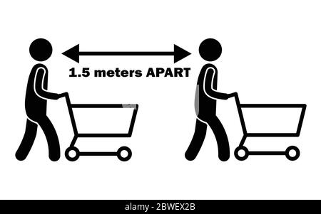 Chiffre de 1,5m de bras avec chariot. Pictogramme noir et blanc représentant un point à cinq mètres de distance lors des achats en tramway. Fichier vectoriel Illustration de Vecteur