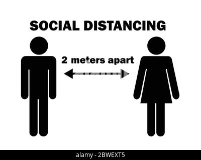 Social distance de 2 mètres d'écart Homme Femme Stick Figure. Pictogramme Illustration illustrant la distanciation sociale pendant la pandémie de Covid19. Fichier vectoriel Illustration de Vecteur