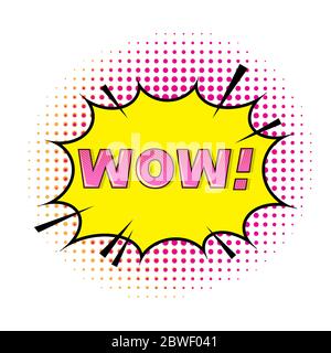 LETTRE WOW. Historique du livre BD. Motif demi-ton coloré. Bulle de discours de dessin animé. Texture en pointillés Illustration de Vecteur