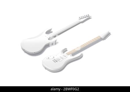 Maquette de guitare électrique blanc vierge, vue latérale avant et arrière Banque D'Images