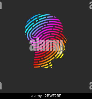 Sécurité du logo. Profil de la personne avec empreinte digitale dans sa tête. Icône sécurité info. Identifiant Illustration de Vecteur