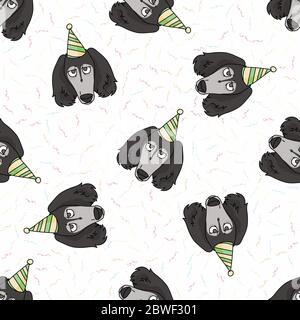 Joli visage de chien saluki dessiné à la main avec chapeau de fête sans couture à motif vectoriel. Histoire de célébration nationale de pedigree de race pure. Chien amoureux animal partout Illustration de Vecteur