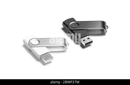 Maquette de clé usb noire et blanche ouverte, vue latérale Banque D'Images