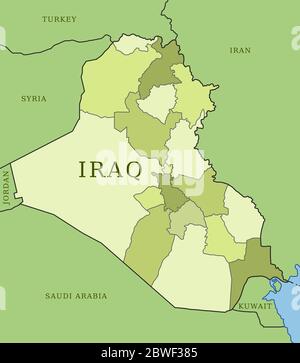 Carte de l'Iraq avec les provinces (gouvernorats) en différentes couleurs Illustration de Vecteur