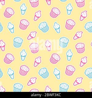 Cupcakes sans couture et texture crème glacée. Un design vectoriel sans couture. Illustration de Vecteur