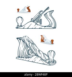 Plan de la main. Outil de menuisier pour le façonnage du bois. Plan de cric. Jeu d'illustrations vectorielles réalistes de plan de jointer. Fait partie de la collection d'outils de travail du bois. Illustration de Vecteur