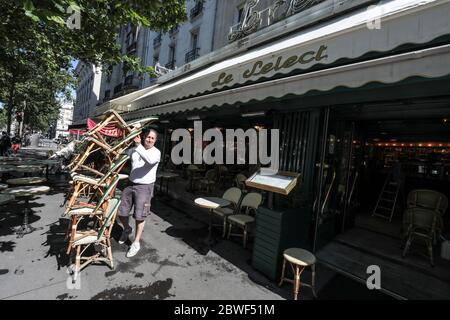 LA BRASSERIE LE SELECT ROUVRE DEMAIN À MONTPARNASSE PARIS Banque D'Images