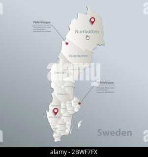 Carte de Suède, division administrative avec noms, carte bleue blanche papier 3D vecteur Illustration de Vecteur