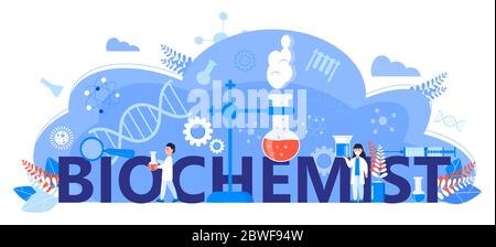 Concept d'apprentissage en ligne biochimiste. Technologie biologique, vecteur de la biotechnologie. Les scientifiques étudient les micro-organismes au microscope. Réécoute médicale Illustration de Vecteur