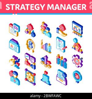 Les icônes Isométrique de travail de Strategy Manager définissent le vecteur Illustration de Vecteur