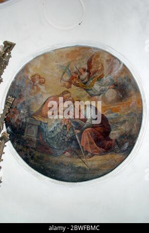 Le mariage mystique de Sainte Catherine, fresque dans l'église paroissiale de Sainte Catherine d'Alexandrie à Dapci, Croatie Banque D'Images