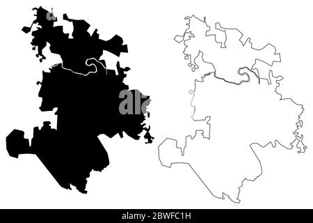 Pekanbaru City (République d'Indonésie, île de Sumatra) carte illustration vectorielle, scribble sketch carte de la ville de Pekanbaru Illustration de Vecteur