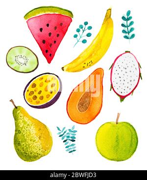 Aquarelle des fruits, aliments sains produits de régime. Illustration. Banque D'Images