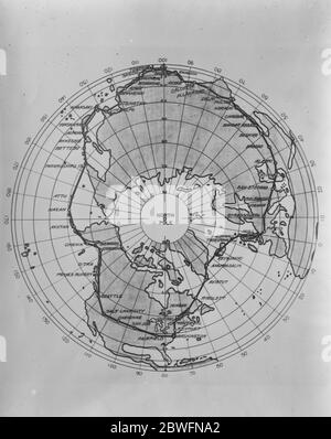 Le vol américain du monde le vol de l'armée de l'air autour du monde a commencé à Santa Monica , Californie carte du vol aérien de l'armée américaine à travers le monde 17 mars 1924 Banque D'Images