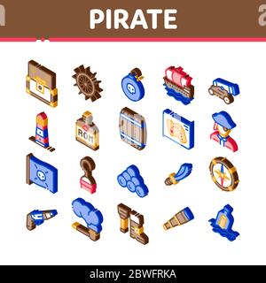 Pirate Sea Bandit Tool Isométrique icônes définir le vecteur Illustration de Vecteur
