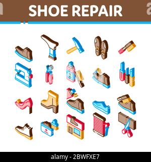 Équipement de réparation de chaussures Isométrique icônes définir le vecteur Illustration de Vecteur