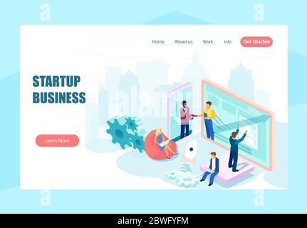 Concept métier de démarrage. Conception de pages web vectorielles pour le site web de gens d'affaires travaillant, collaborant sur un projet technologique Illustration de Vecteur